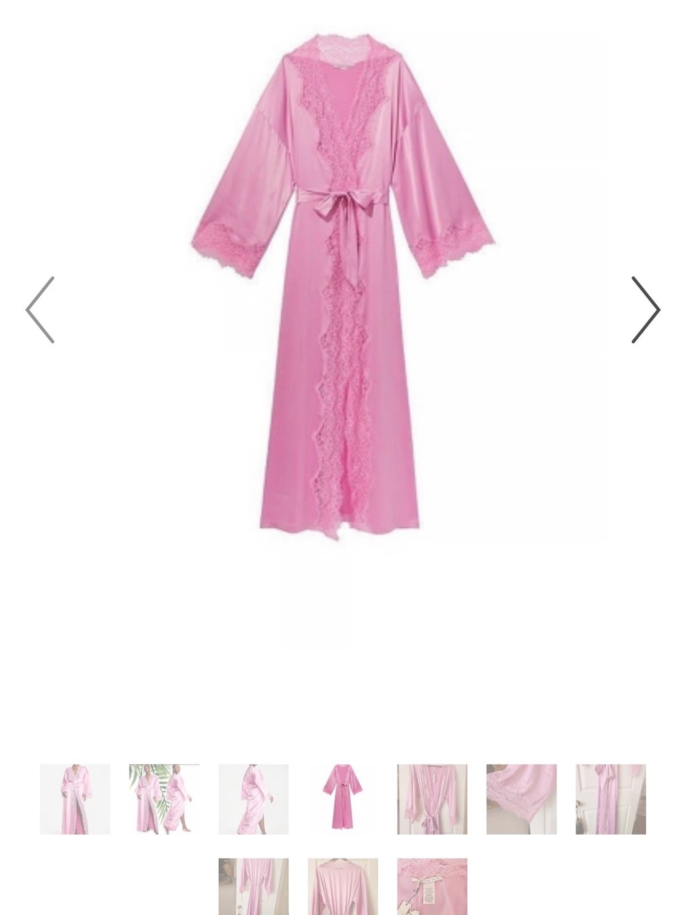 Victoria's Secret Pink Satin Lace-Trim Long Robe